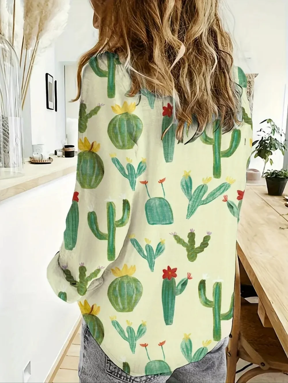 Women’s Size XXL Novelty Cactus Print Button-Down Shirt Western Rodeo - Picture 4 of 9